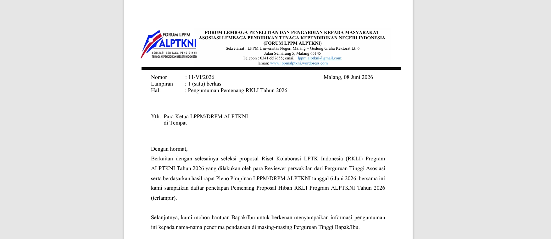 Science Education Lecturers Win Riset Kolaborasi LPTK Indonesia (RKLI) 2026